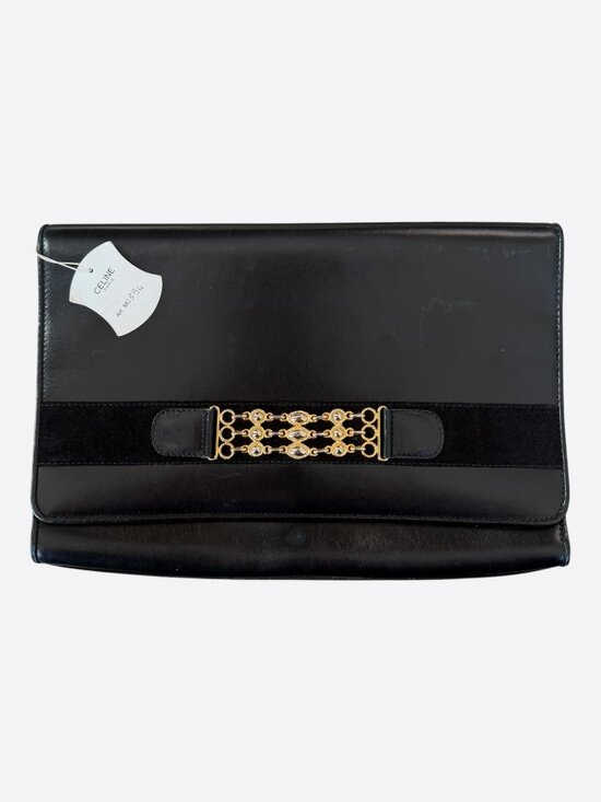 Celine Handbags - Celine Black & Gold Clutch